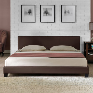 Pat frantuzesc modern tapitat, imitatie de piele, 140 x 200 cm, maro inchis, fara saltea - P49639390 - Img 3