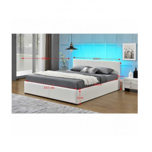Pat matrimonial cu LED RGB, 160x200 cm, alb - TP242657 - Img 4