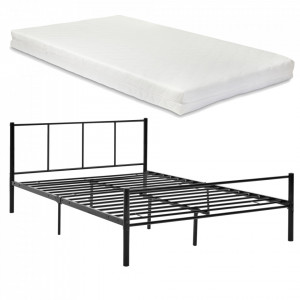 Pat metalic cu saltea 140 x 200 cm, negru - P65732392