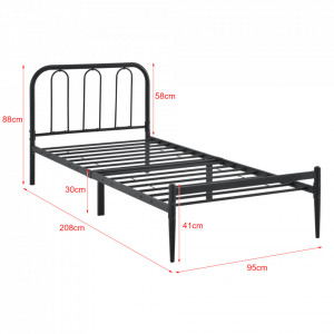 Pat rama metalica 1 persoana, 208 x 95 x 88 cm, otel, negru - P69577776 - Img 3