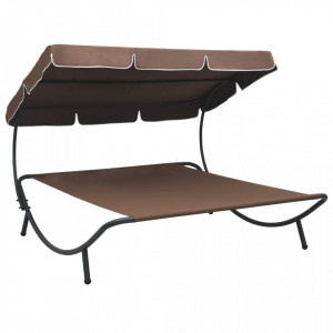 Pat sezlong de exterior cu baldachin, maro - V48072V