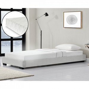 Pat tapitat modern cu saltea, 200 x 90 x 16 cm, alb, pentru 1 persoana - P67666367 - Img 1