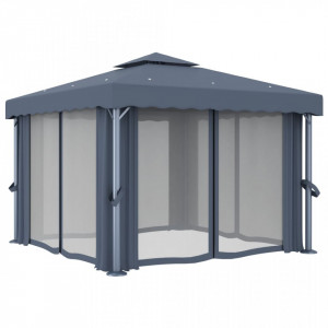 Pavilion cu perdea, antracit, 3 x 3 m, aluminiu - V3053378V - Img 3