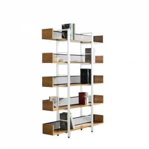 Raft cu 5 poliţe, alb, negru și salcâm - TP303016