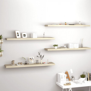 Rafturi perete suspendate, 4 buc., stejar, 120x23,5x3,8 cm, MDF - V323885V
