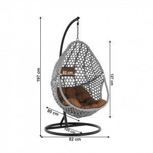 Scaun balansoar suspendabil, leagăn agăţat, gri, 82x80x197 cm - TP278048 - Img 11