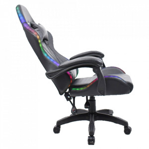 Scaun de birou cu iluminare RGB, gaming, negru, 64x60x127-137 cm - TP279983 - Img 3