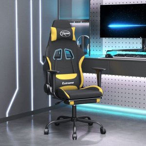 Scaun de gaming cu masaj/suport picioare, negru/galben, textil - V345484V - Img 2