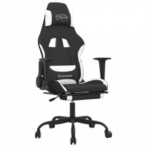 Scaun de gaming cu masaj/suport picioare, negru și alb, textil - V345488V - Img 1