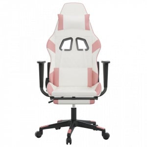 Scaun de gaming cu suport picioare, alb/roz, piele ecologică - V3143772V - Img 3