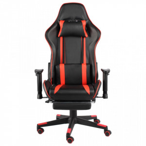 Scaun de gaming pivotant cu suport de picioare, roșu, PVC - V20487V