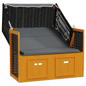 Scaun de plajă cu baldachin negru/antracit poliratan/lemn masiv - V318658V - Img 4