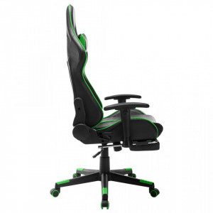 Scaun jocuri cu suport picioare, negru/verde, piele artificială - V20513V - Img 3