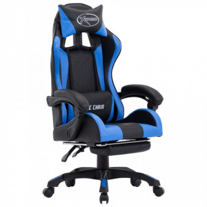 Scaun racing suport picioare albastru/negru piele ecologică - V287986V - Img 2