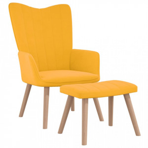 Scaun relaxare cu taburet, galben muștar, catifea - V327673V - Img 2