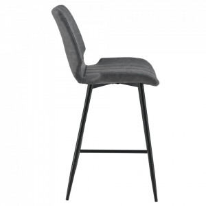 Scaune bar, set 4 buc, inaltime sezut 65 cm, imitatie piele gri inchis - P58616392 - Img 3