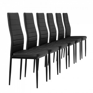 Scaune bucatarie, set 6 buc, imitatie piele, negru - P53118557 - Img 1