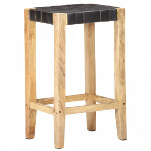 Scaune de bar, 2 buc., negru, piele naturală, 75 cm - V321835V - Img 1