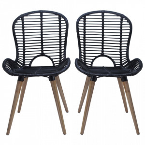 Scaune de bucatarie, 4 buc., negru, ratan natural - V246808V - Img 2