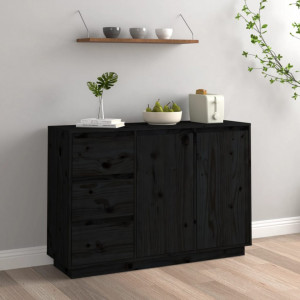 Servantă, negru, 111x34x75 cm, lemn masiv de pin - V813808V - Img 2