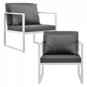 Set 2 scaune exterior metal/poliester, alb/gri deschis - P56655996 - Img 1