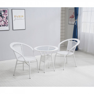 Set de grădină din ratan cu 3 piese, 1 măsuţă şi 2 scaune, alb - TP254779 - Img 6