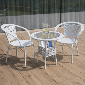 Set de grădină din ratan cu 3 piese, 1 măsuţă şi 2 scaune, alb - TP254779 - Img 15