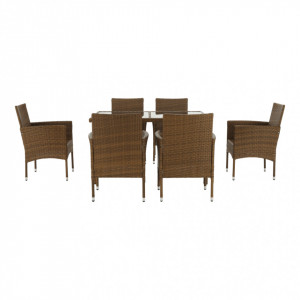Set de grădină din ratan cu 7 piese, 1 masă şi 6 scaune, crem - TP186614 - Img 6
