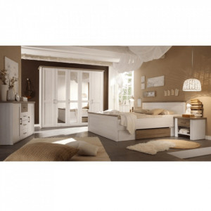 Set dormitor (pat, 2 noptiere, dulap), culorile stejar truffle sonoma/ pin alb - TP187114 - Img 1