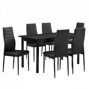 Set masa cu 6 scaune imitatie de piele, negru - P53897511 - Img 2