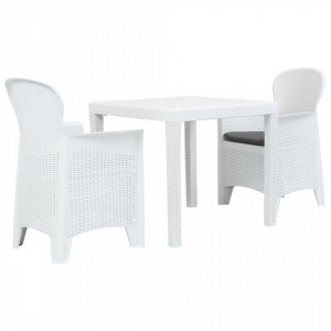 Set mobilier bistro, 3 piese, alb, plastic, aspect ratan - V276107V - Img 1