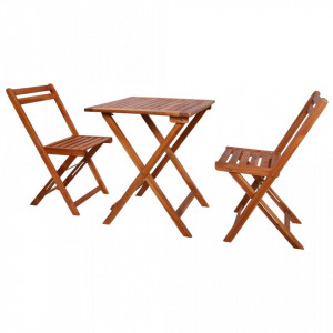 Set mobilier bistro pliabil, 3 piese, lemn masiv de acacia - V44015V - Img 1