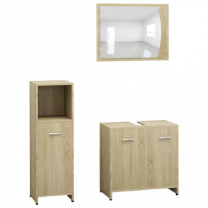 Set mobilier de baie, 3 piese, stejar Sonoma, PAL - V3056910V - Img 2