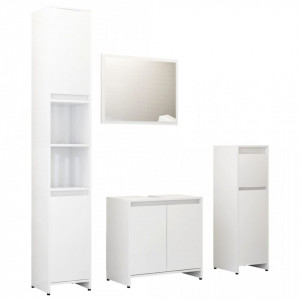 Set mobilier de baie, 4 piese, alb extralucios, PAL - V3056895V