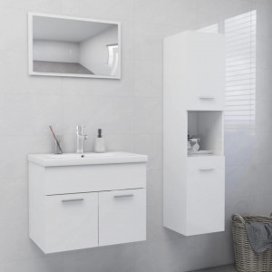 Set mobilier de baie, alb extralucios, lemn prelucrat - V3070961V - Img 2
