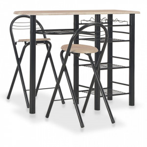 Set mobilier de bar, cu rafturi, 3 piese, lemn si otel - V284402V