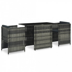 Set mobilier de bistro cu perne, 3 piese, gri, poliratan - V47745V