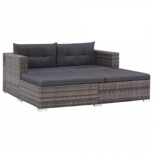 Set mobilier de gradina cu perne, 3 piese, gri, poliratan - V44427V