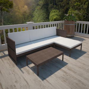 Set mobilier de gradina cu perne, 3 piese, maro, poliratan - V41381V