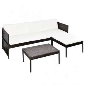 Set mobilier de gradina cu perne, 3 piese, maro, poliratan - V41381V - Img 2