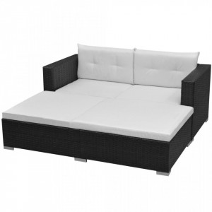 Set mobilier de gradina cu perne, 3 piese, negru, poliratan - V42748V - Img 3