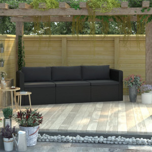 Set mobilier de gradina cu perne, 3 piese, negru, poliratan - V46557V - Img 1
