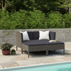 Set mobilier de gradina cu perne, 4 piese, gri, poliratan - V3056968V
