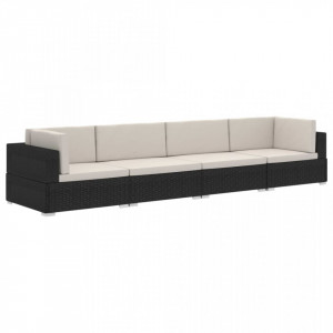 Set mobilier de gradina cu perne, 4 piese, negru, poliratan - V47268V - Img 2