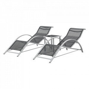 Set mobilier gradina 2 sezlonguri si 1 masa, gri/negru - P79634892 - Img 2