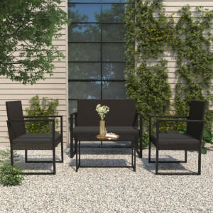 Set mobilier relaxare grădină 4 piese cu perne poliratan negru - V319199V - Img 2