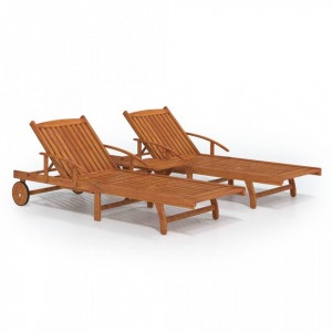Set șezlonguri, 2 piese, cu masă, lemn masiv de acacia - V3104966V - Img 1