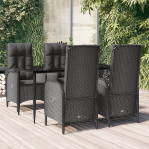 Set șezlonguri de grădină, 5 piese, cu perne, negru, poliratan - V3185171V - Img 2