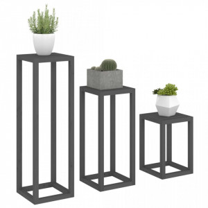 Set suport de plante, 3 piese, gri, lemn masiv de pin - V822269V - Img 4
