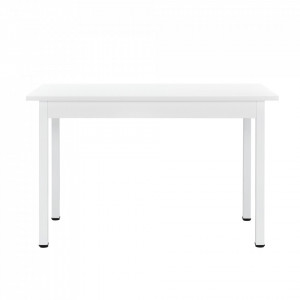 Set Viki masa bucatarie cu 4 scaune, masa 120 x 60 x 75 cm, scaun 83 x 54 x 48 cm, MDF/plastic, alb/alb/negru - P58630808 - Img 3